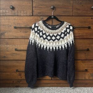 Cynthia Rowley Black Sweater with Cream and Brown Accents